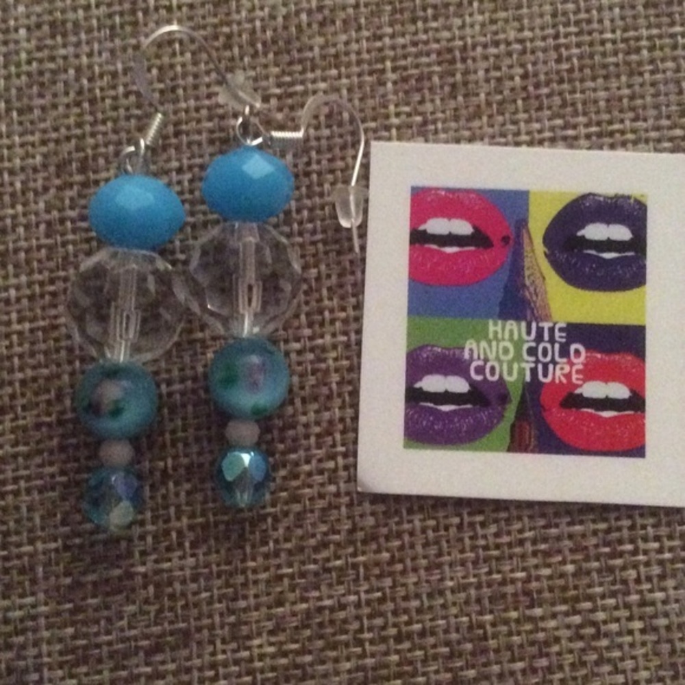NEW Handmade Clear & Turquoise Glass  Earrings